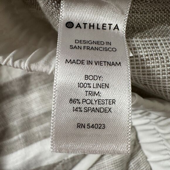 Athleta Pants Women's 4P Beige White Striped Linen Drawstring Waist Straight - Picture 5 of 8